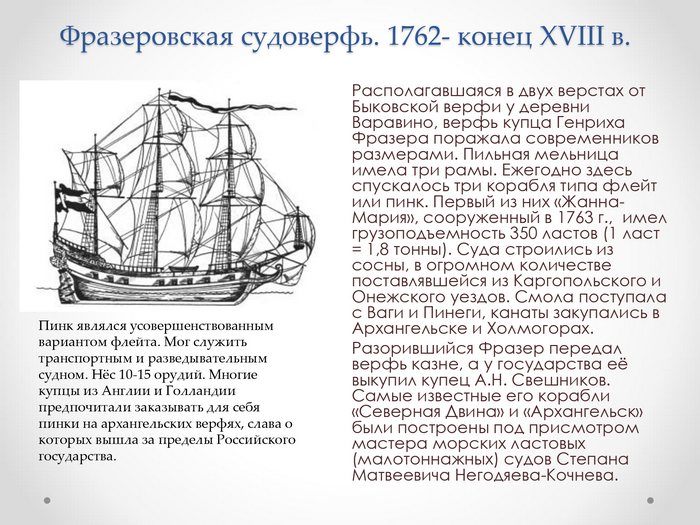 Фразеровская судоверфь. 1762- конец XVIII в.